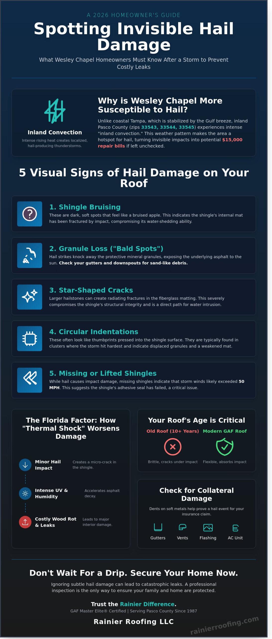 What Does Hail Damage Look Like on a Roof in Wesley Chapel? (2026 Homeowner Guide)