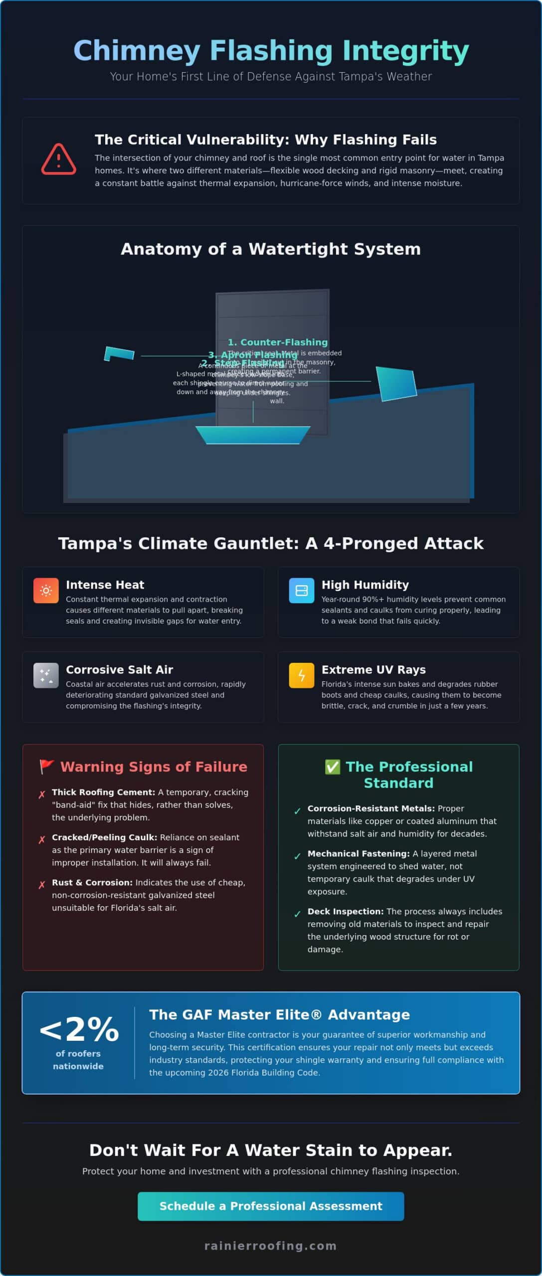 Chimney Flashing Repair in Tampa: Protecting Your Roof’s Most Vulnerable Point (2026 Guide)