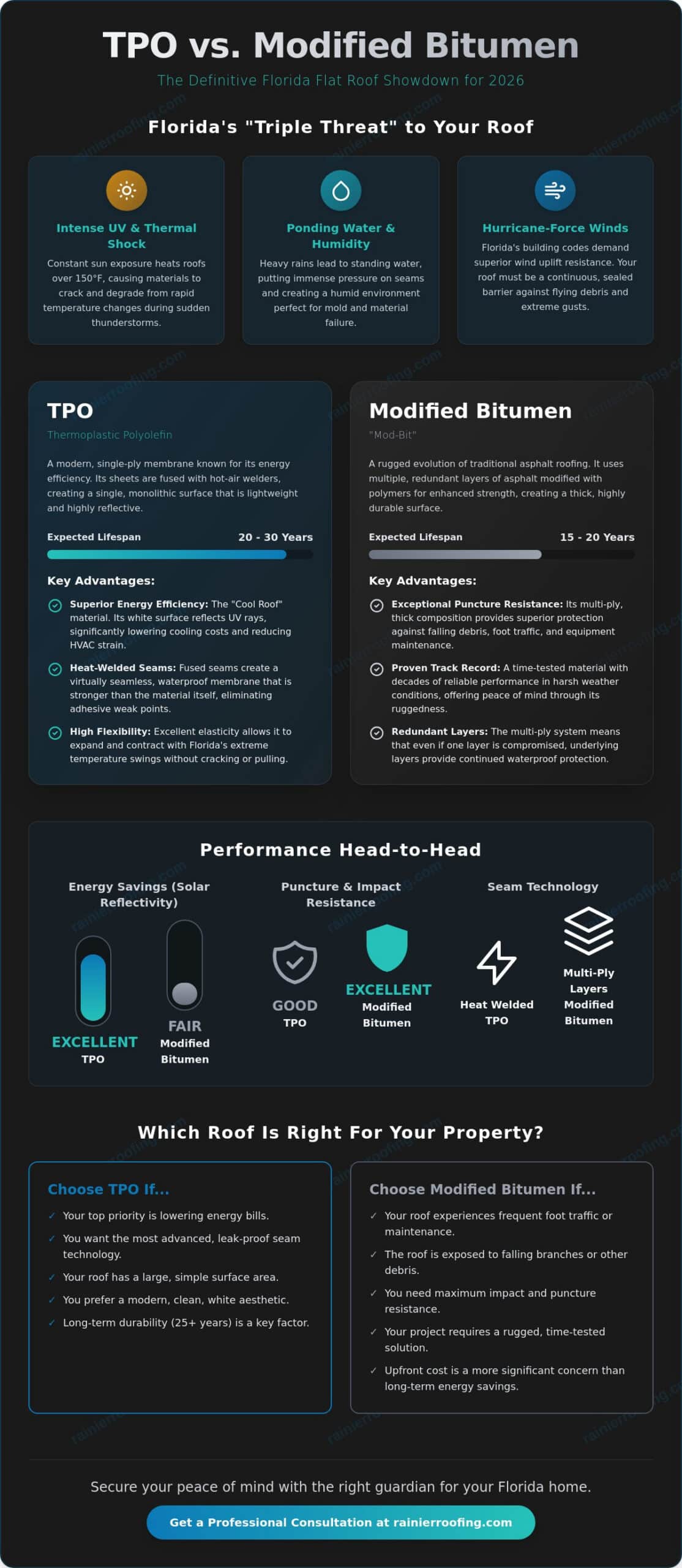 TPO vs. Modified Bitumen for Florida Climate: 2026 Flat Roofing Guide
